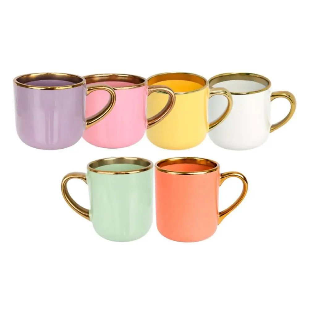 Caneca Imperial Cerâmica Amarela  Borda e Alça Dourada - 400ml - Imagem 1