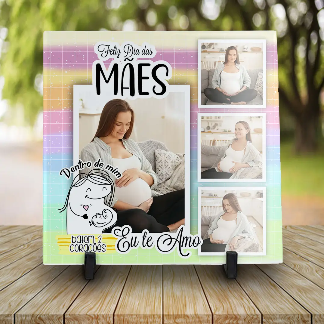 Azulejo Dia das Mães  Aqui Batem 2 Corações