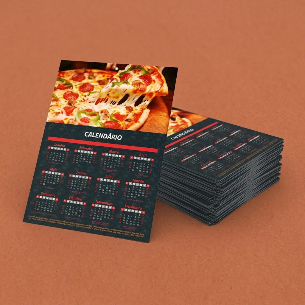 Calendários de Parede em Cartão 250gr - 90x150mm - 4x0 Cores - 1 furo de 3mm