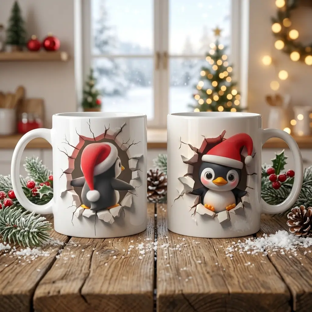 Caneca 3D Pinguim Natalino - Miniatura