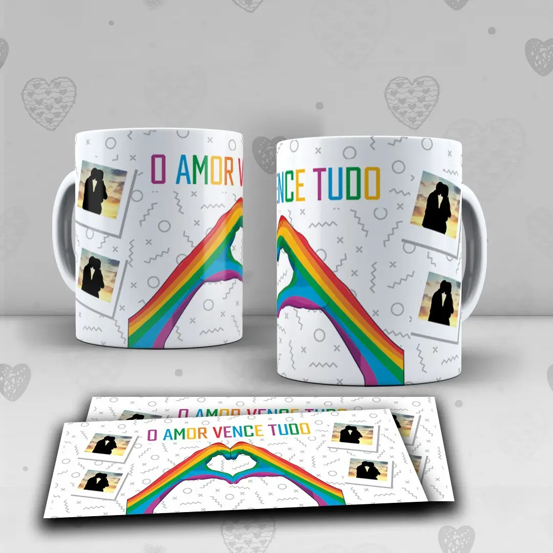 Caneca Branca LGBTQIA+  O Amor é Tudo ❤️🧡💛💚💙💜