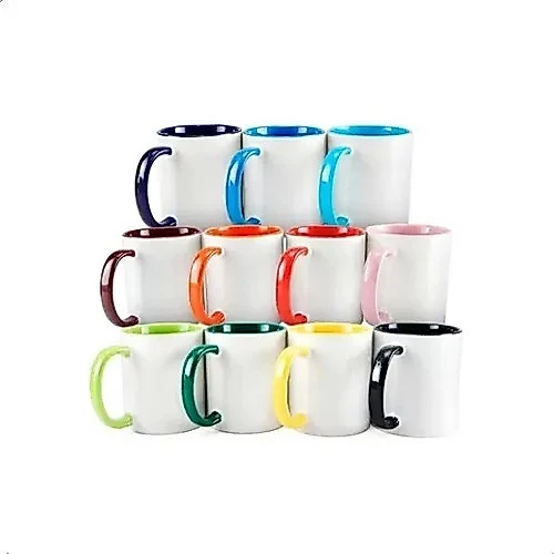 Caneca Cerâmica Branca com Alça e Interior Colorida 325ml