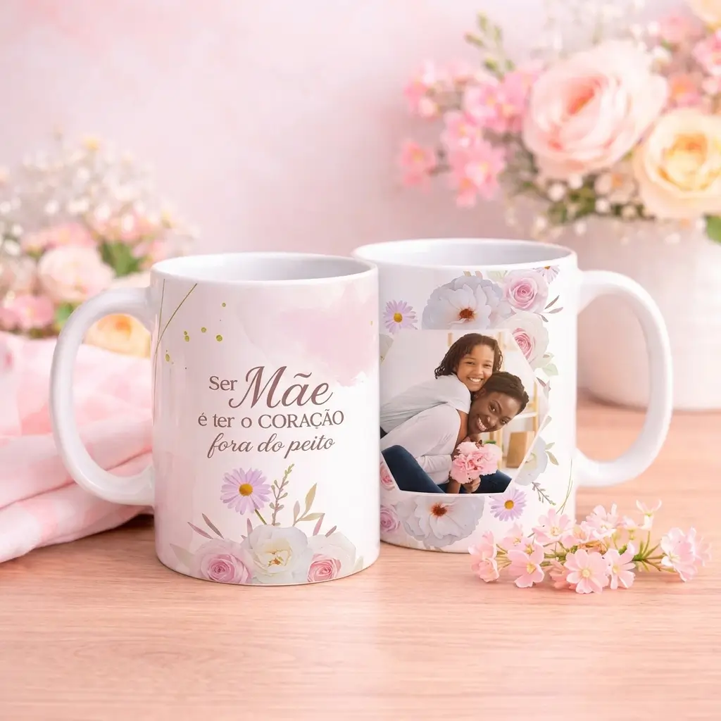 Caneca  Dia das Mães Coração Fora do Peito