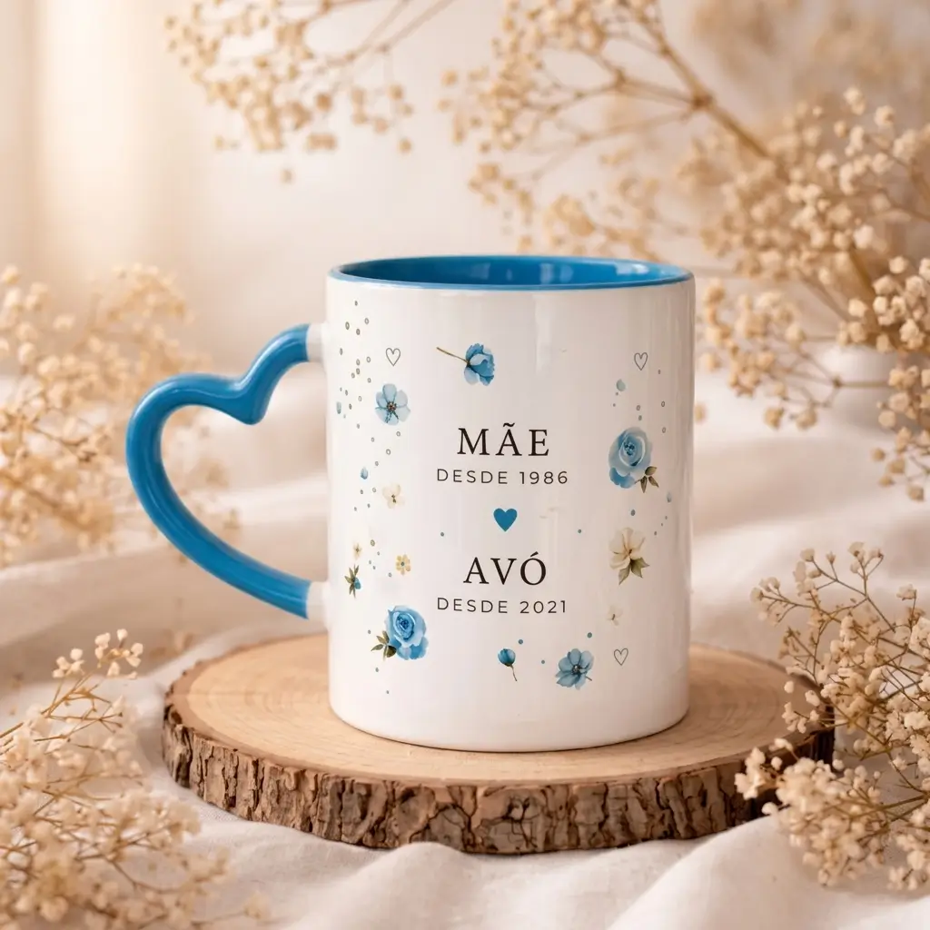 Caneca Azul Coração Mãe Agora  Avó