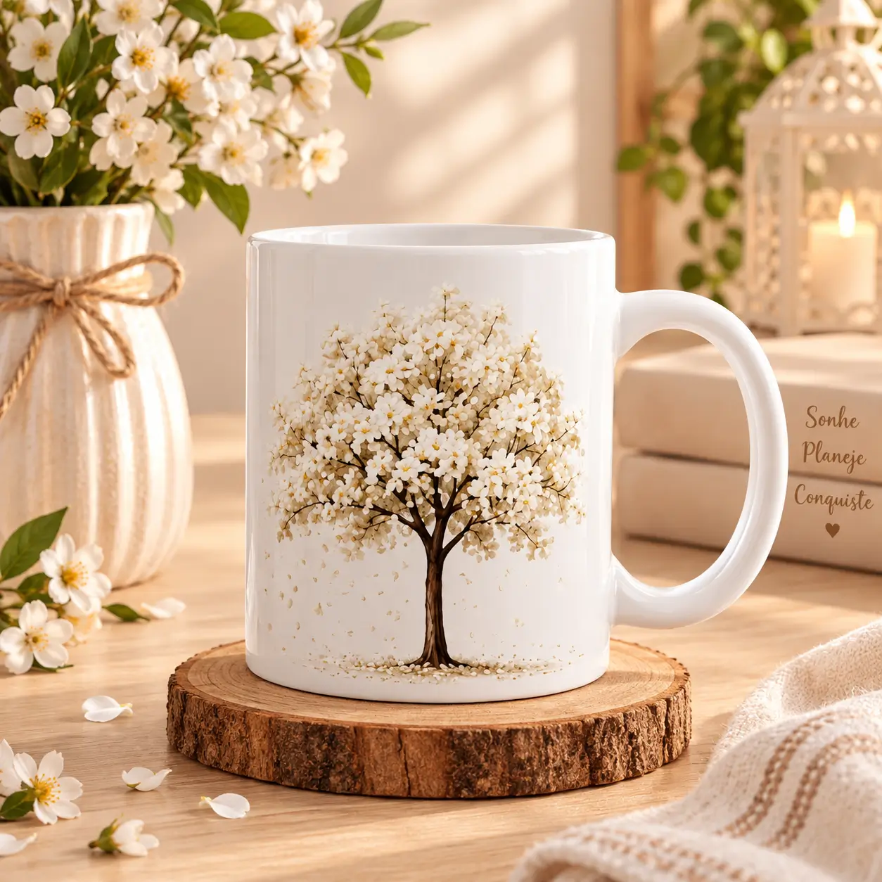 Caneca Floral Ipê Branco