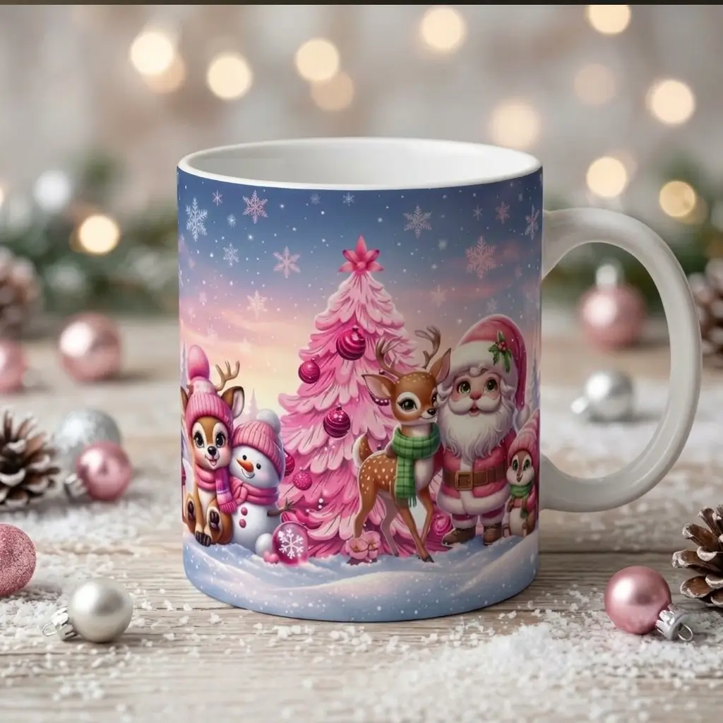 Caneca Papai Noel Rosa