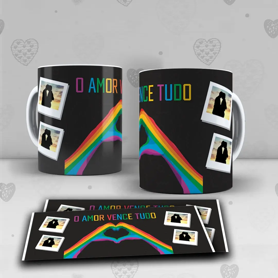Caneca Branca LGBTQIA+  O Amor é Tudo ❤️🧡💛💚💙💜