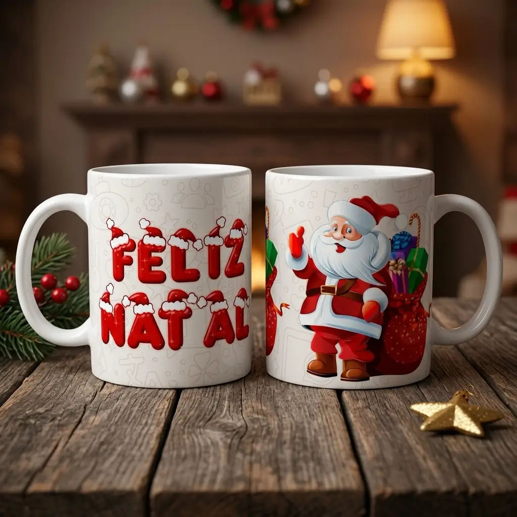 Caneca Papai Noel Letras tema Natal