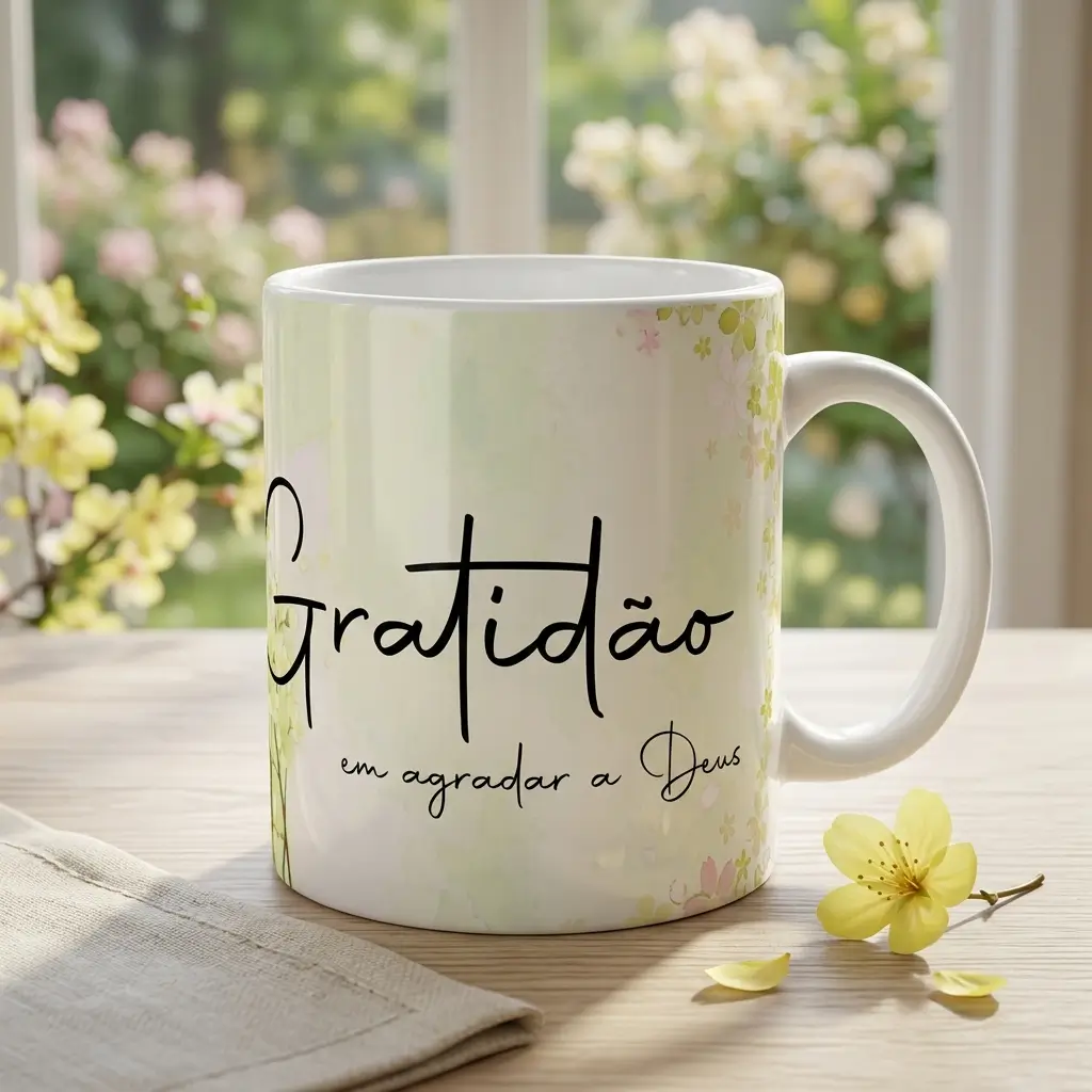 Caneca Gratidão a Deus Flor Amarela