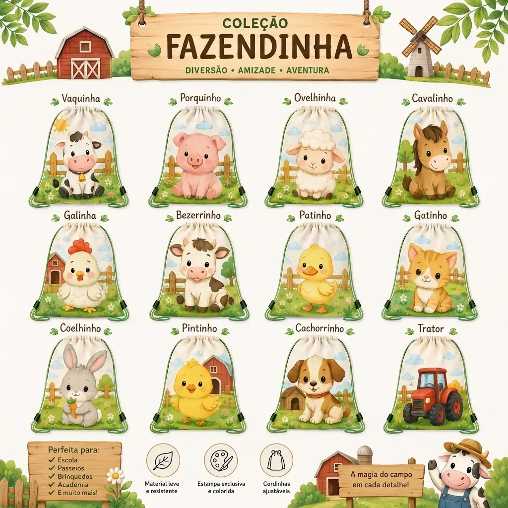 Mochila Personalizada Coleção Fazendinha