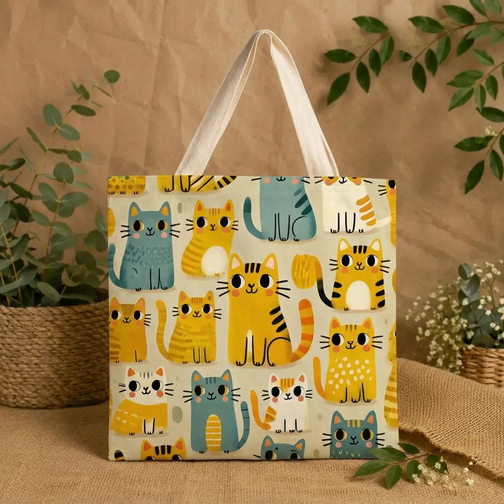 Bolsa Eco Bag Sustentável de Algodão Gato Amarelo