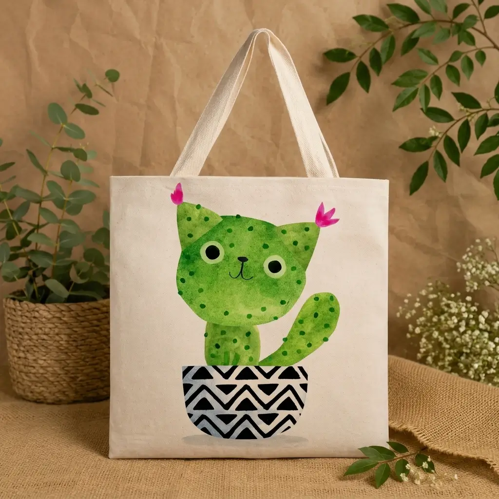 Bolsa Eco Bag Sustentável de Algodão Gato Planta