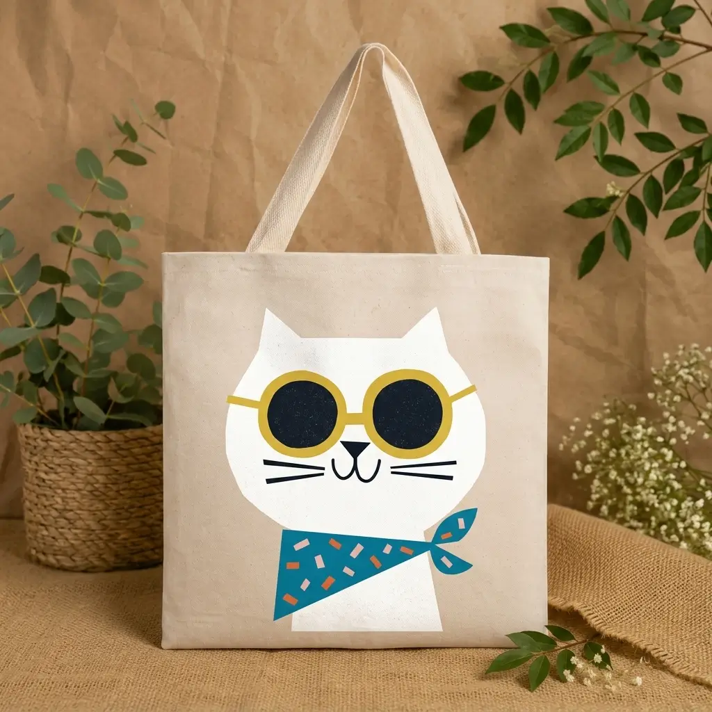 Bolsa Eco Bag Sustentável de Algodão Gato  Óculos