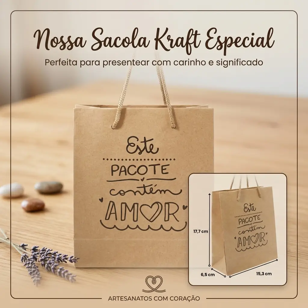 Sacola de Papel  Kraft Contém Amor   M