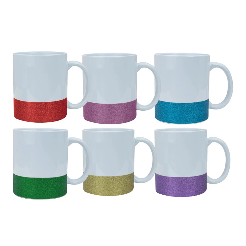 Caneca Branca  de Cerâmica com Base Glitter Dourada
