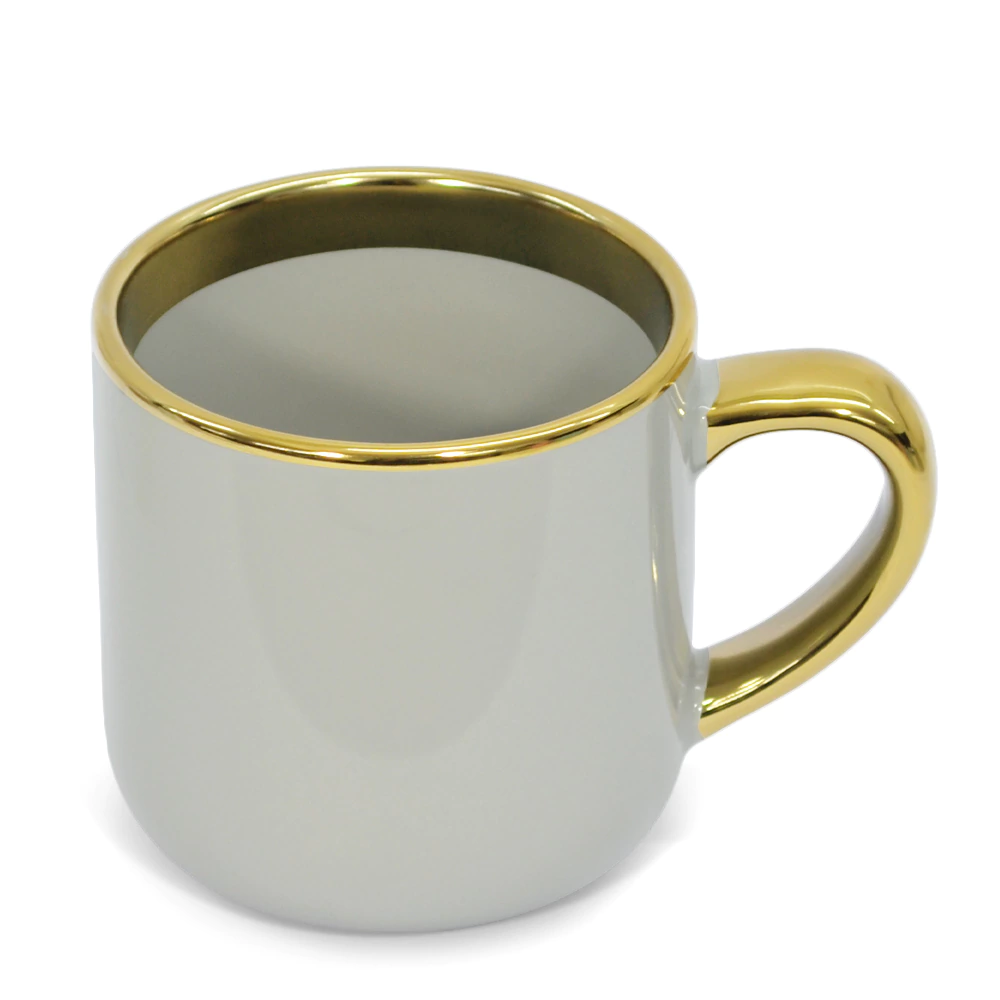 Caneca Imperial Cerâmica Amarela  Borda e Alça Dourada - 400ml
