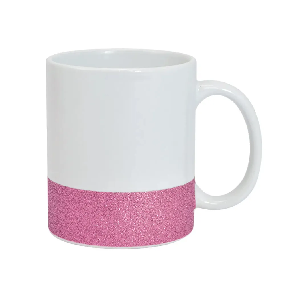 Caneca Branca  de Cerâmica com Base Glitter Dourada - Variação