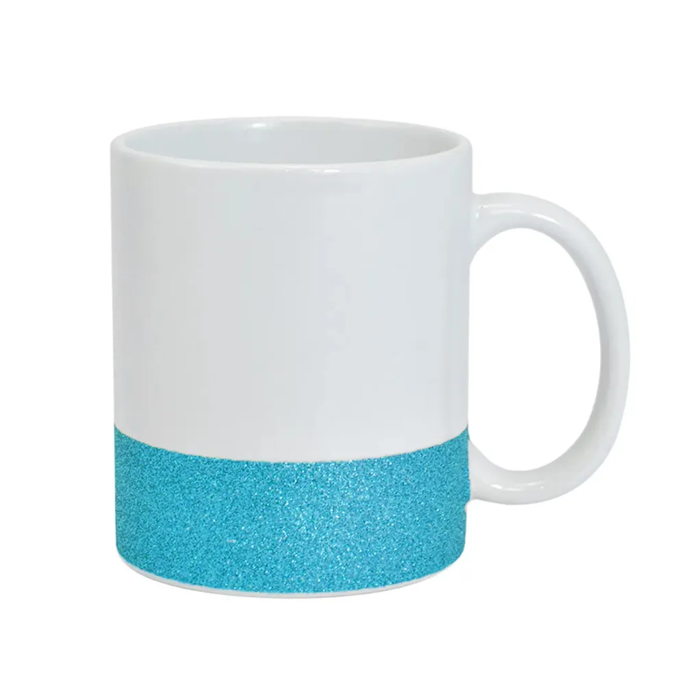 Caneca Branca  de Cerâmica com Base Glitter Dourada - Variação