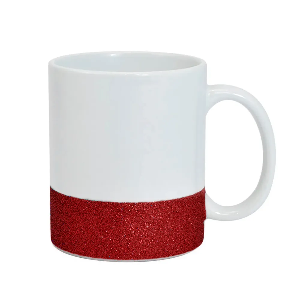 Caneca Branca  de Cerâmica com Base Glitter Dourada - Variação