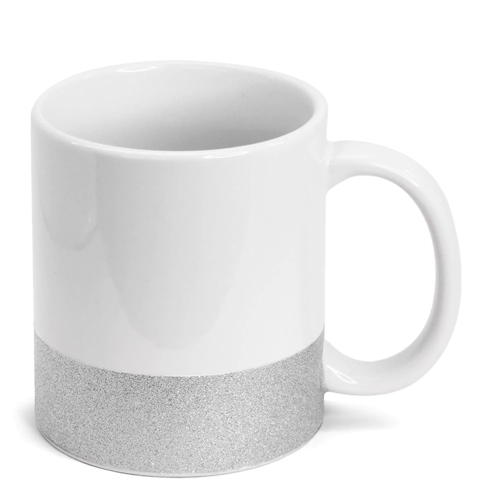 Caneca Branca  de Cerâmica com Base Glitter Dourada - Variação